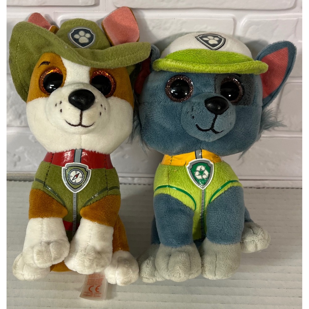Ty Beanie Boos Paw Patrol Plush Kids 6" Green Rocky and Tracker Dog Lot of 2